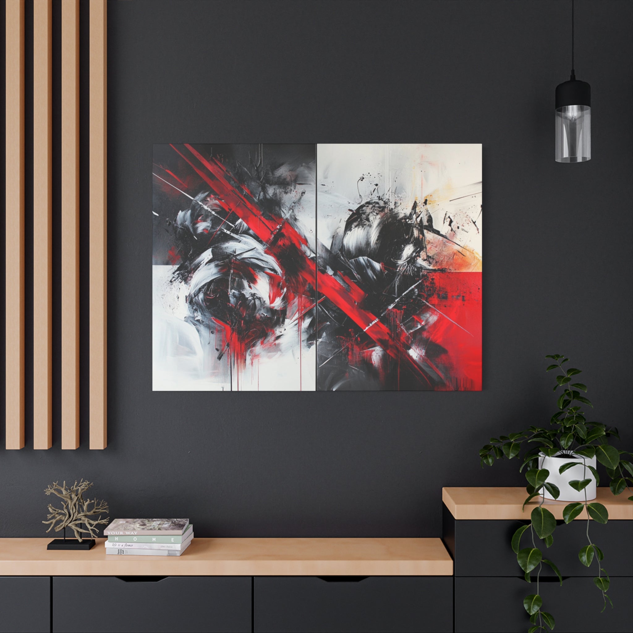 Modern Abstract Wall Art-L1, Red and Black Canvas Decor, Home Gallery Piece for Living Room, Gift for Art Lovers, Contemporary Art