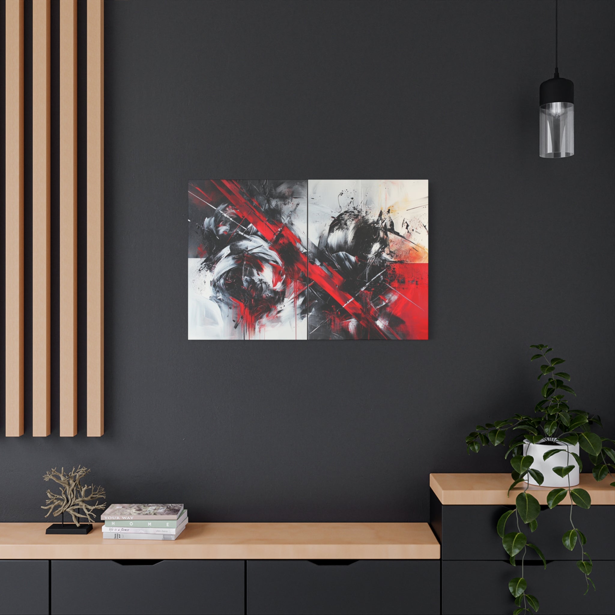 Modern Abstract Wall Art-L1, Red and Black Canvas Decor, Home Gallery Piece for Living Room, Gift for Art Lovers, Contemporary Art