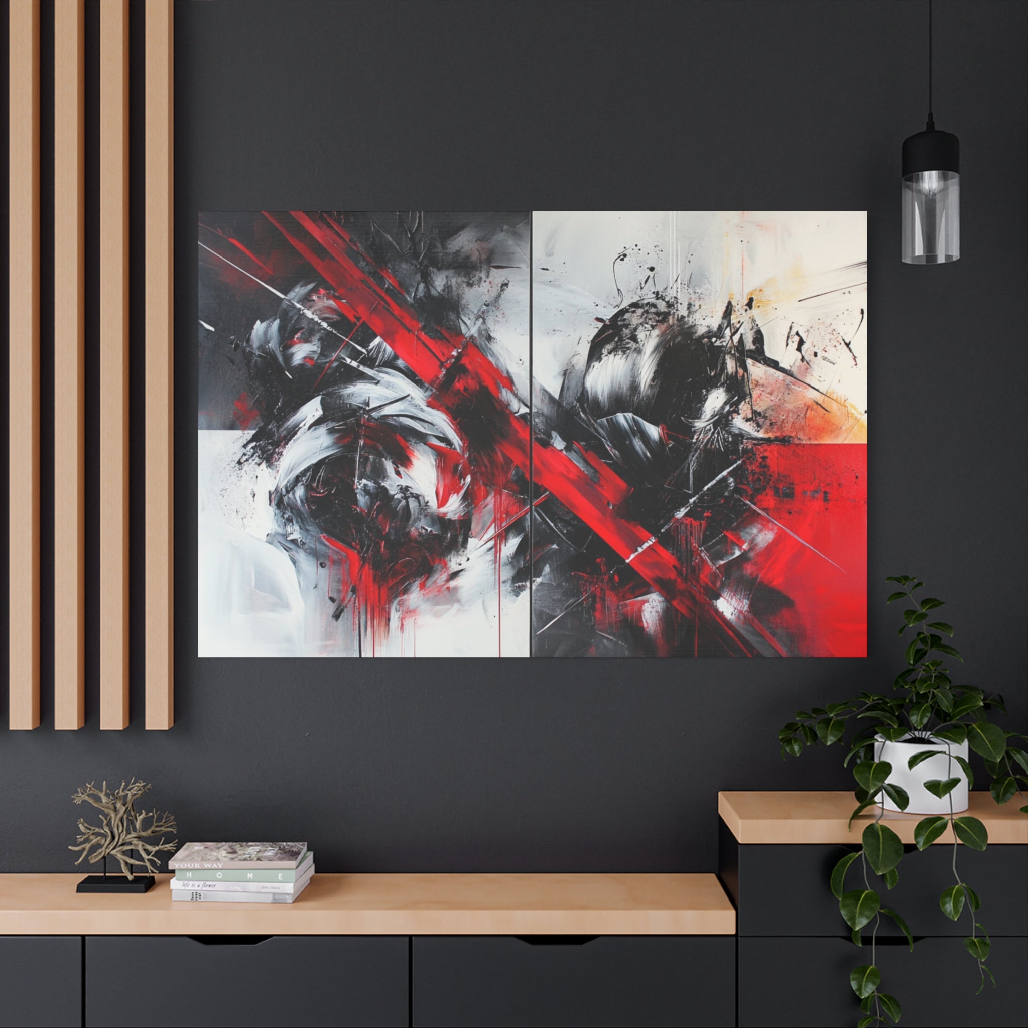 Modern Abstract Wall Art-L1, Red and Black Canvas Decor, Home Gallery Piece for Living Room, Gift for Art Lovers, Contemporary Art