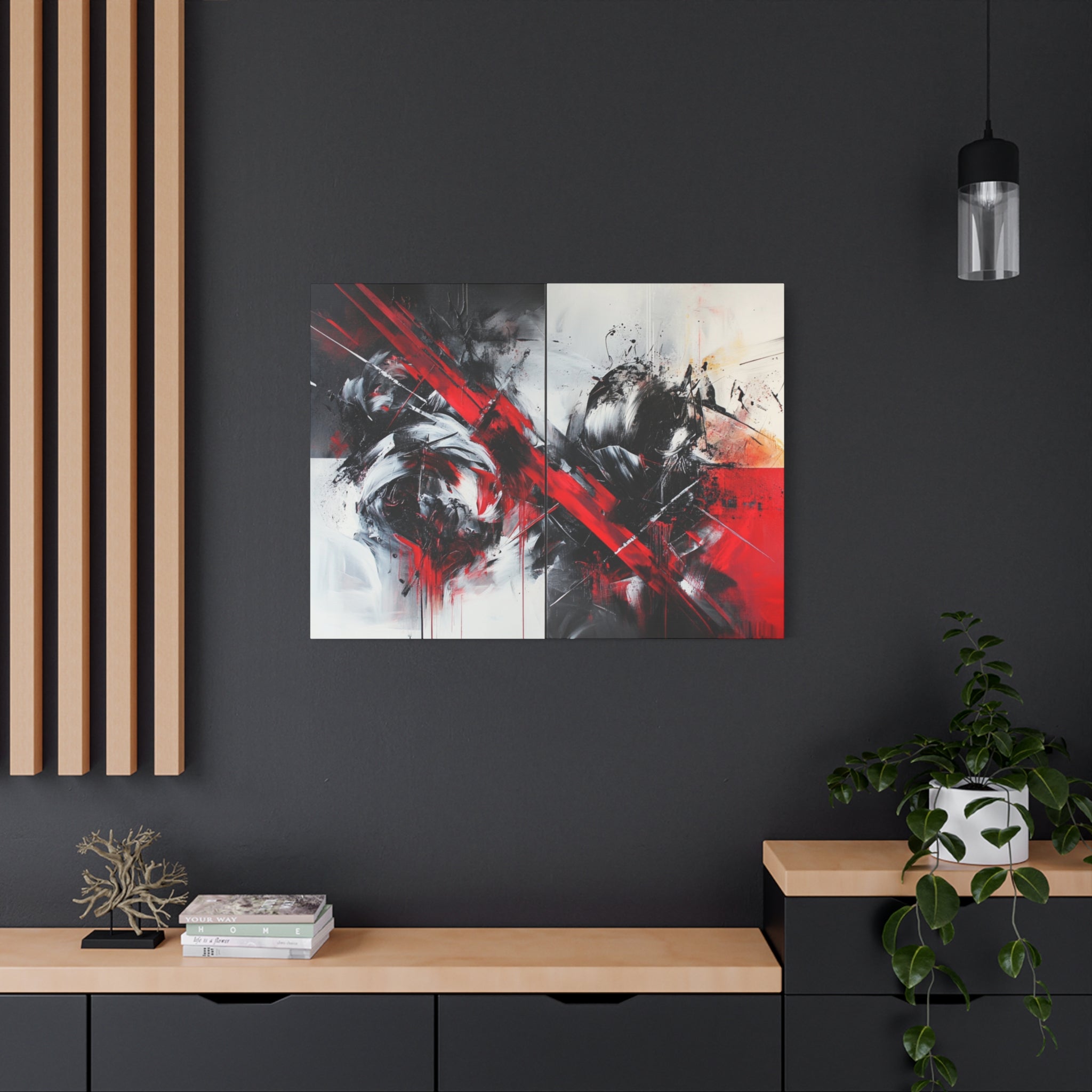 Modern Abstract Wall Art-L1, Red and Black Canvas Decor, Home Gallery Piece for Living Room, Gift for Art Lovers, Contemporary Art